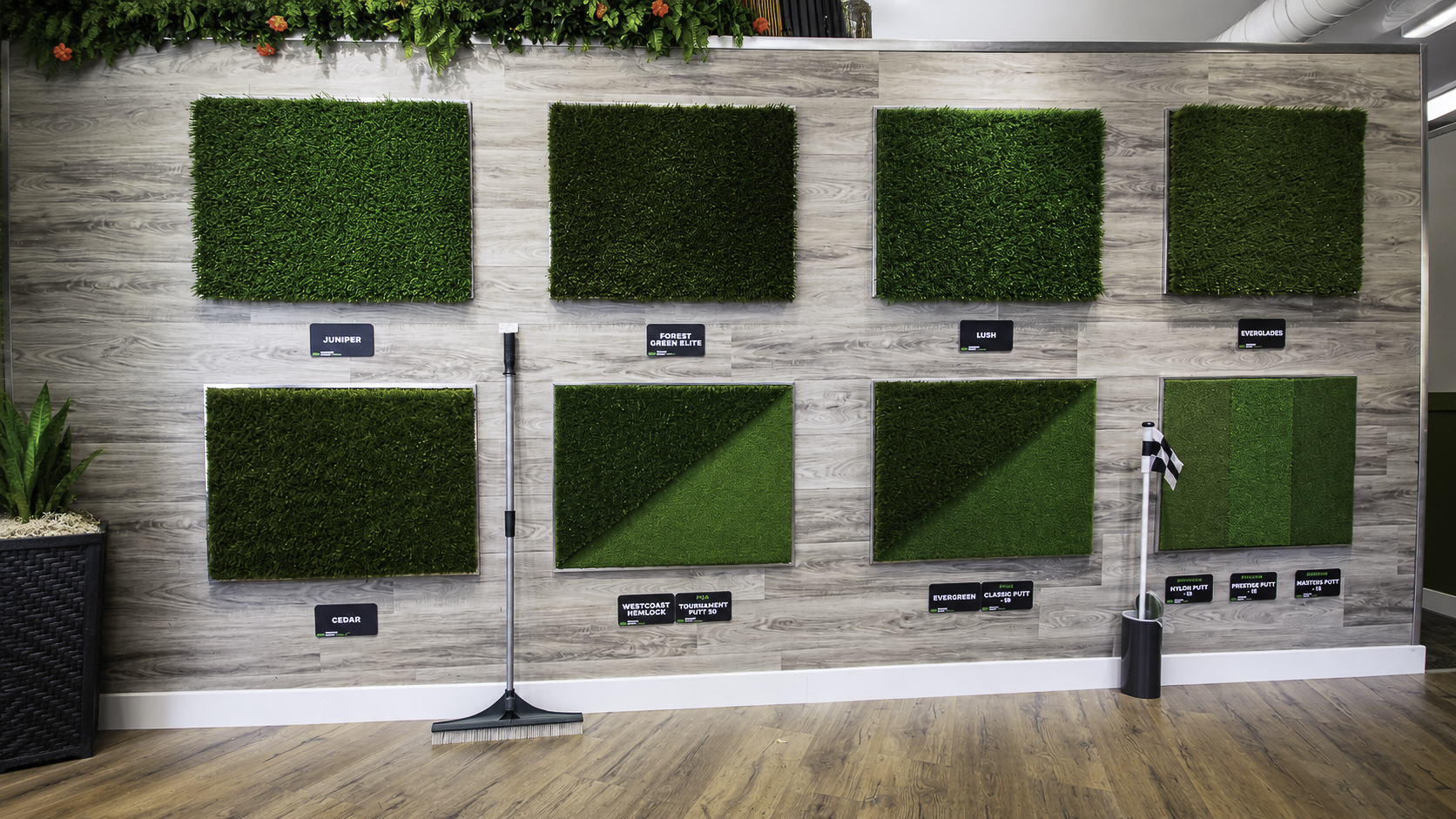 Premium Grass Blades showroom in Maple Ridge with turf and infill samples on display